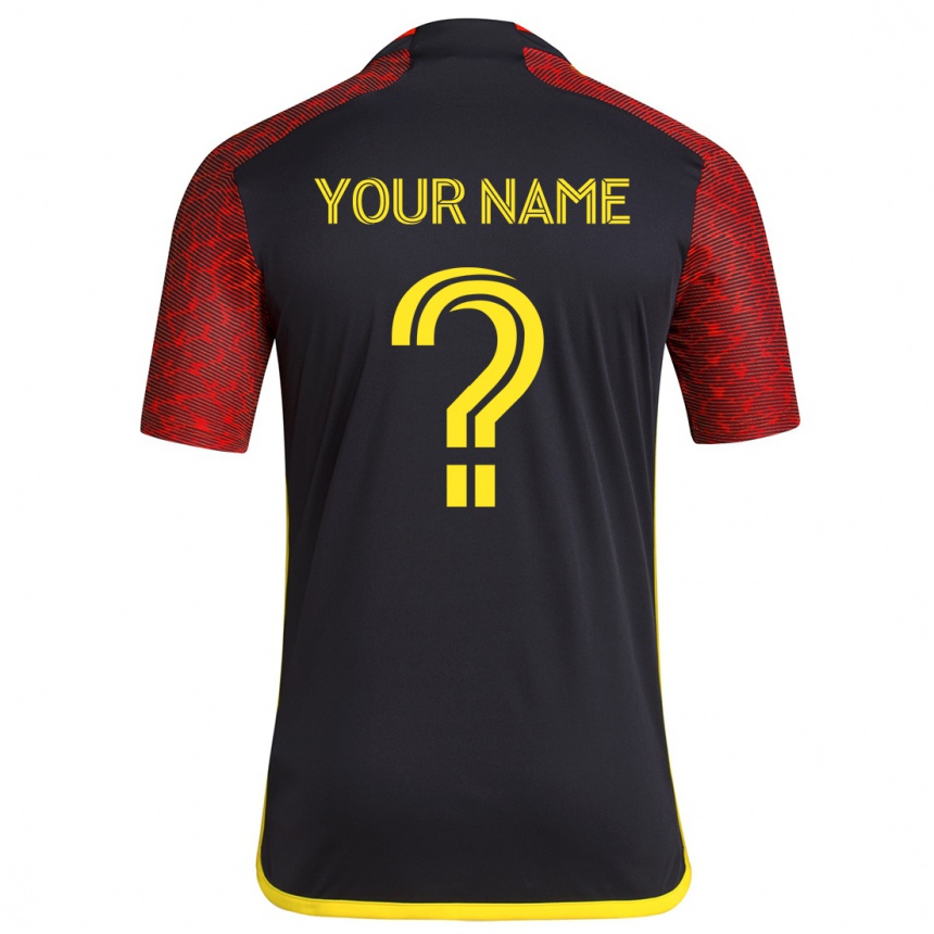 Kids Football Your Name #0 Red Black Away Jersey 2024/25 T-Shirt Za