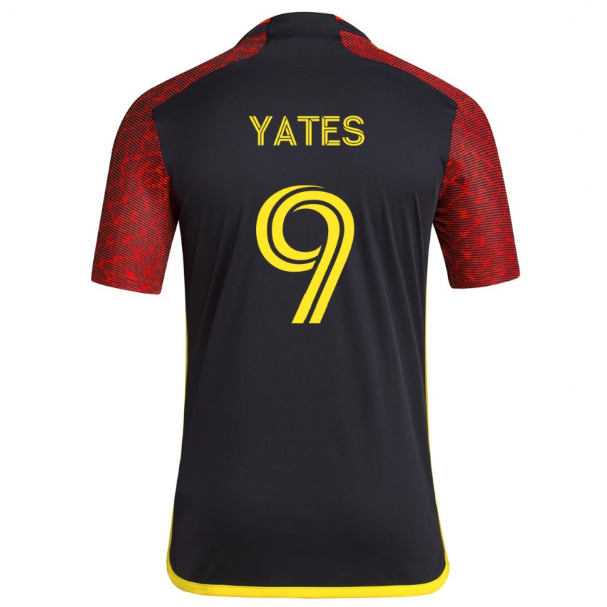 Kids Football Summer Yates #9 Red Black Away Jersey 2024/25 T-Shirt Za