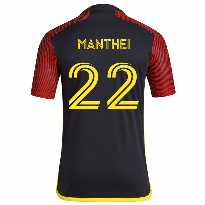 Kids Football Leahi Manthei #22 Red Black Away Jersey 2024/25 T-Shirt Za