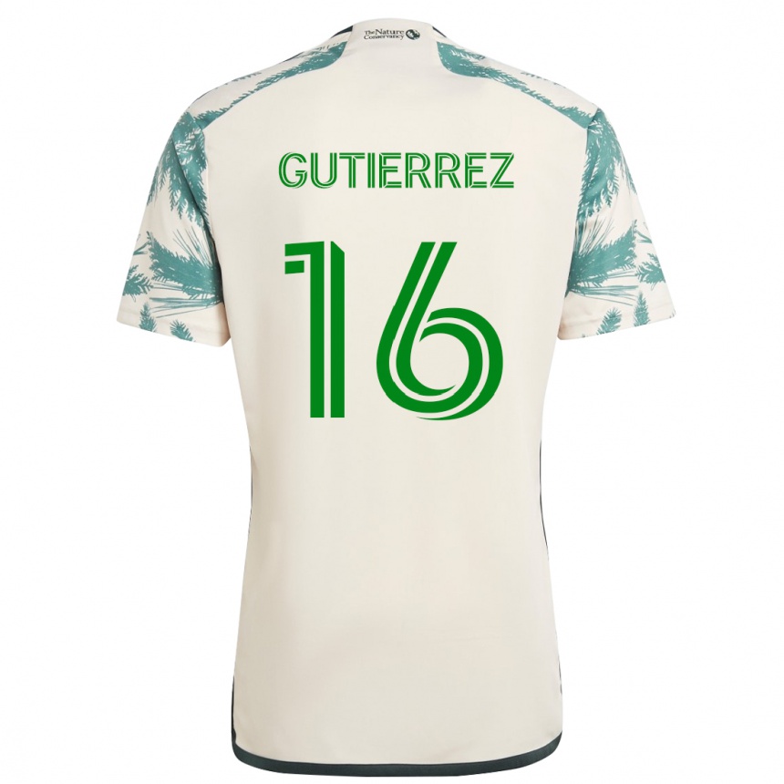 Kids Football Diego Gutiérrez #16 Beige Brown Away Jersey 2024/25 T-Shirt Za