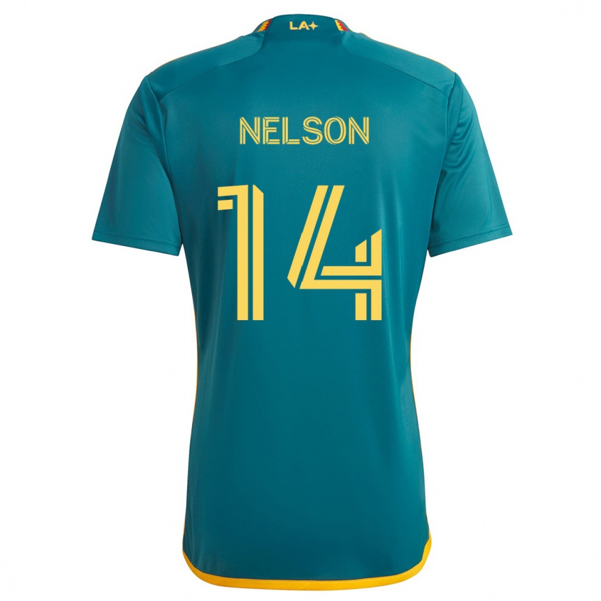 Kids Football John Nelson #14 Green Yellow Away Jersey 2024/25 T-Shirt Za