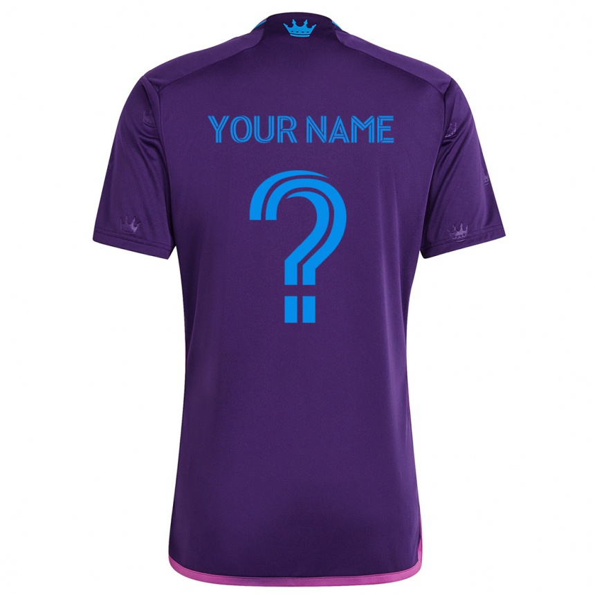 Kids Football Your Name #0 Purple Blue Away Jersey 2024/25 T-Shirt Za