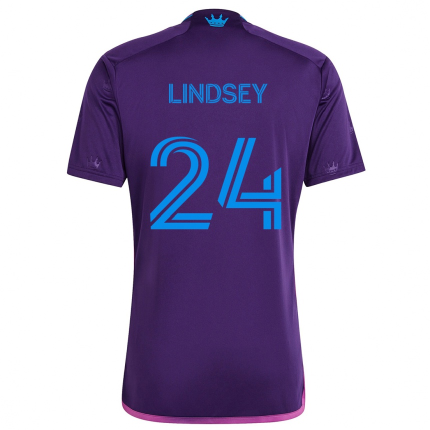 Kids Football Jaylin Lindsey #24 Purple Blue Away Jersey 2024/25 T-Shirt Za