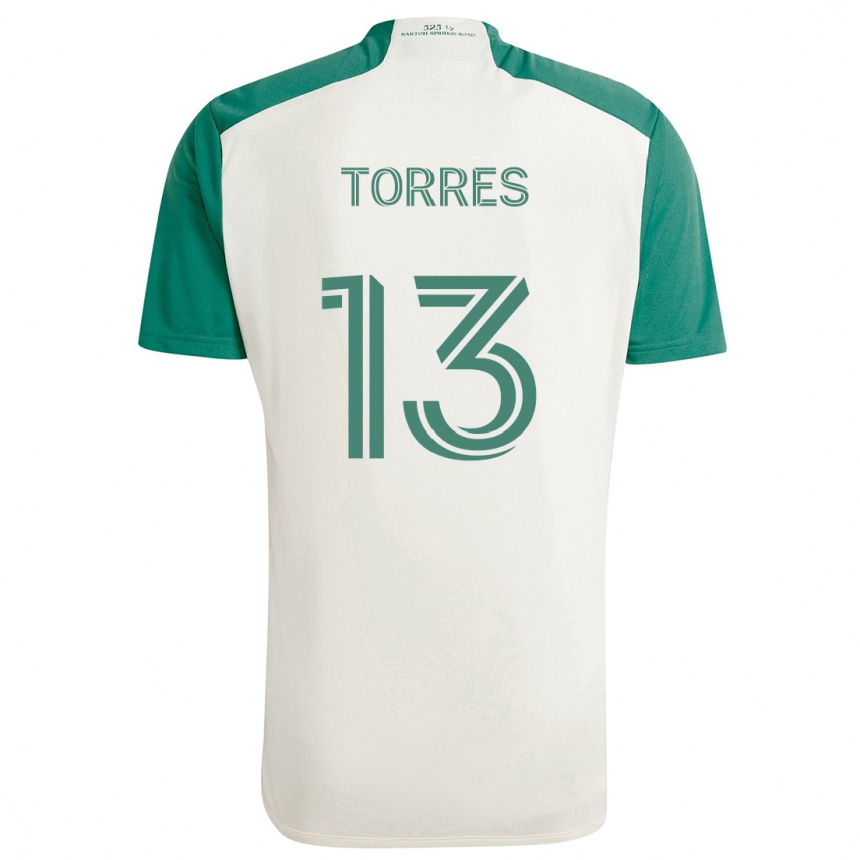 Kids Football Leo Torres #13 Tan Green Away Jersey 2024/25 T-Shirt Za