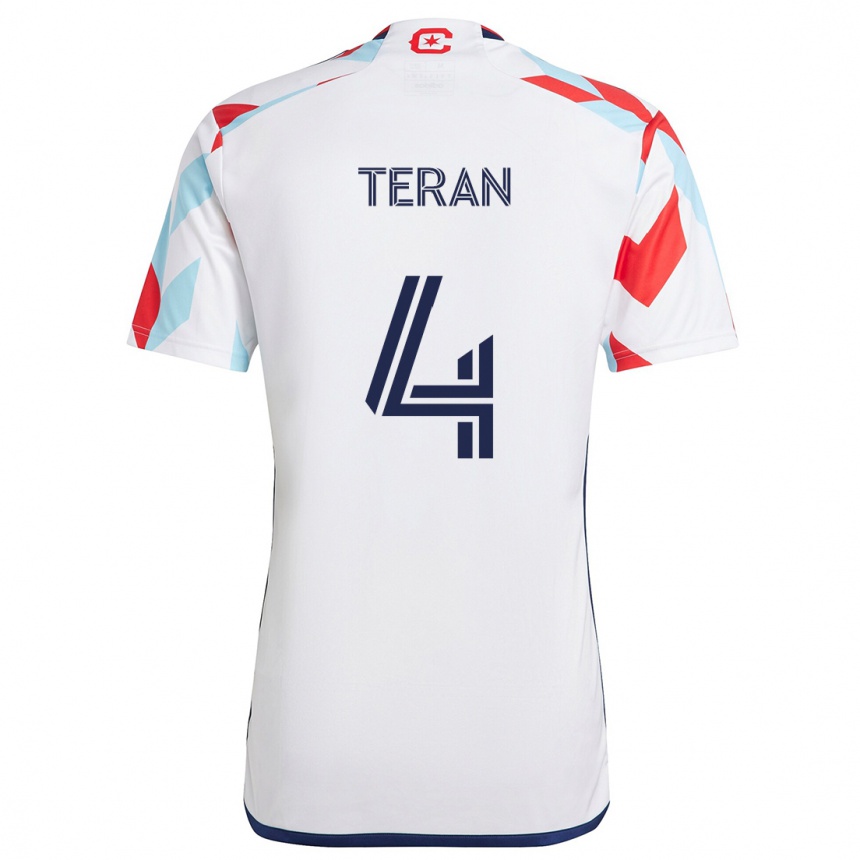 Kids Football Carlos Terán #4 White Red Blue Away Jersey 2024/25 T-Shirt Za