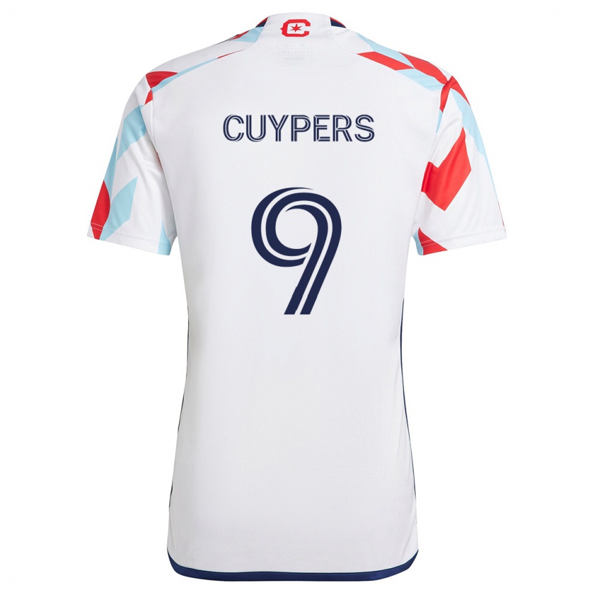 Kids Football Hugo Cuypers #9 White Red Blue Away Jersey 2024/25 T-Shirt Za