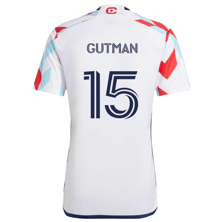 Kids Football Andrew Gutman #15 White Red Blue Away Jersey 2024/25 T-Shirt Za