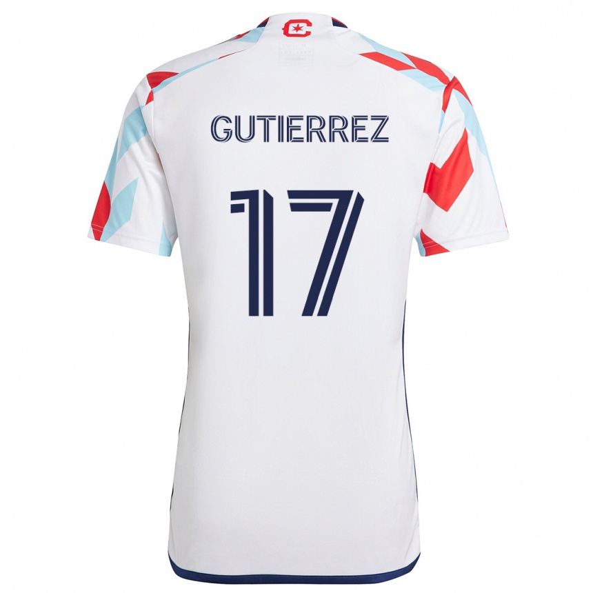 Kids Football Brian Gutiérrez #17 White Red Blue Away Jersey 2024/25 T-Shirt Za