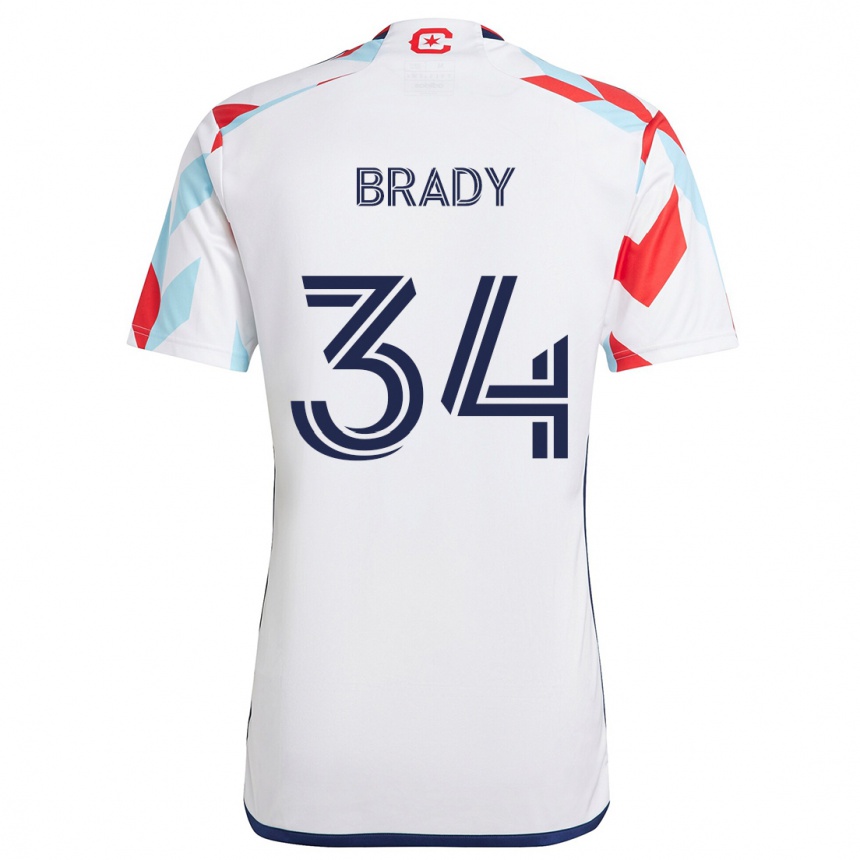 Kids Football Chris Brady #34 White Red Blue Away Jersey 2024/25 T-Shirt Za