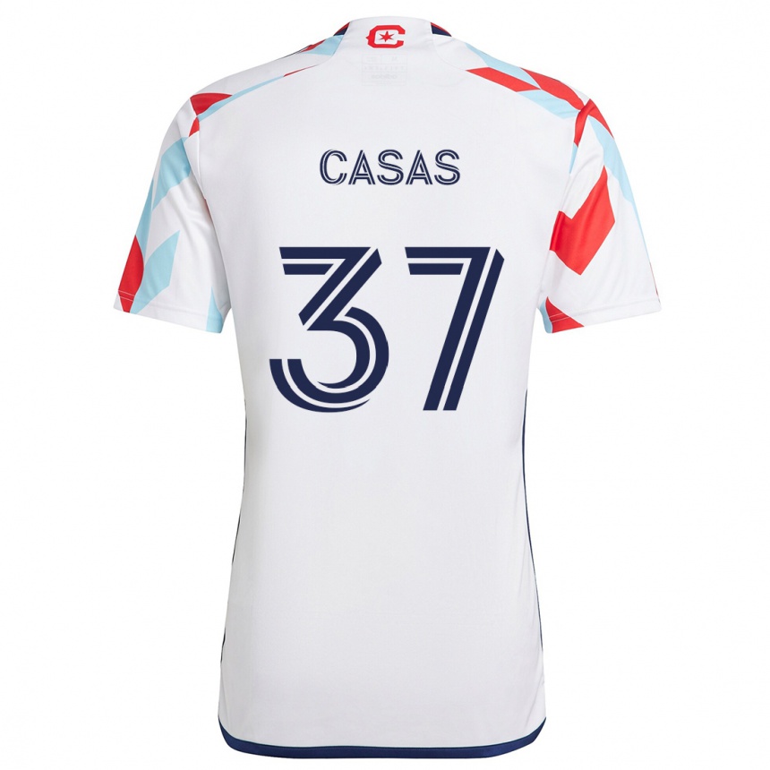 Kids Football Javier Casas #37 White Red Blue Away Jersey 2024/25 T-Shirt Za