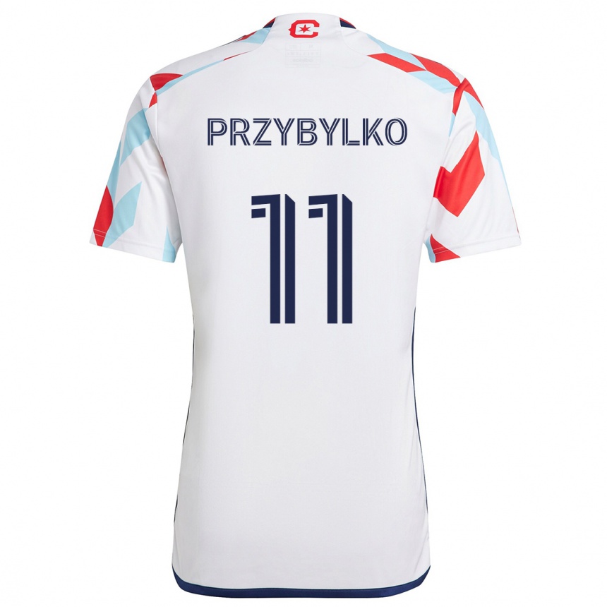 Kids Football Kacper Przybylko #11 White Red Blue Away Jersey 2024/25 T-Shirt Za