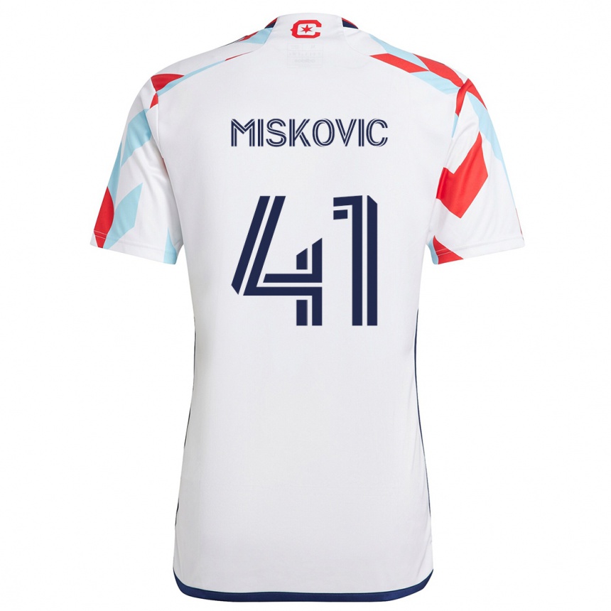 Kids Football Mihajlo Miskovic #41 White Red Blue Away Jersey 2024/25 T-Shirt Za