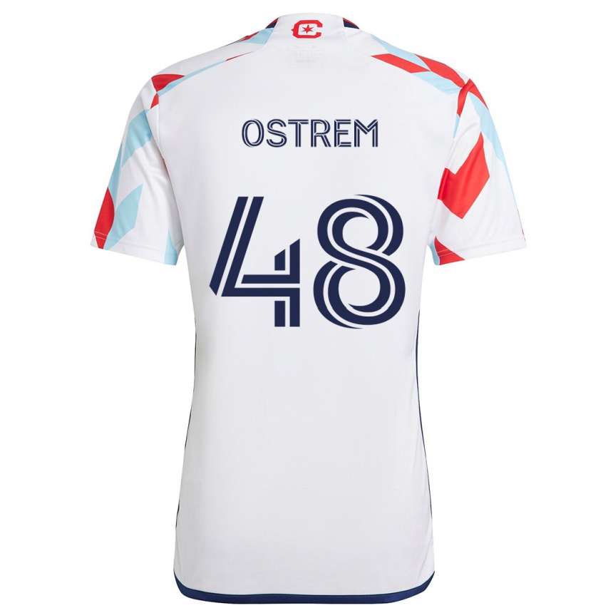 Kids Football Charlie Ostrem #48 White Red Blue Away Jersey 2024/25 T-Shirt Za