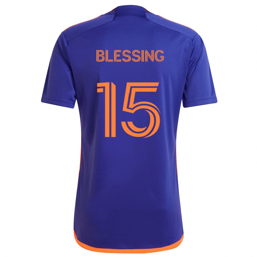 Kids Football Latif Blessing #15 Purple Orange Away Jersey 2024/25 T-Shirt Za