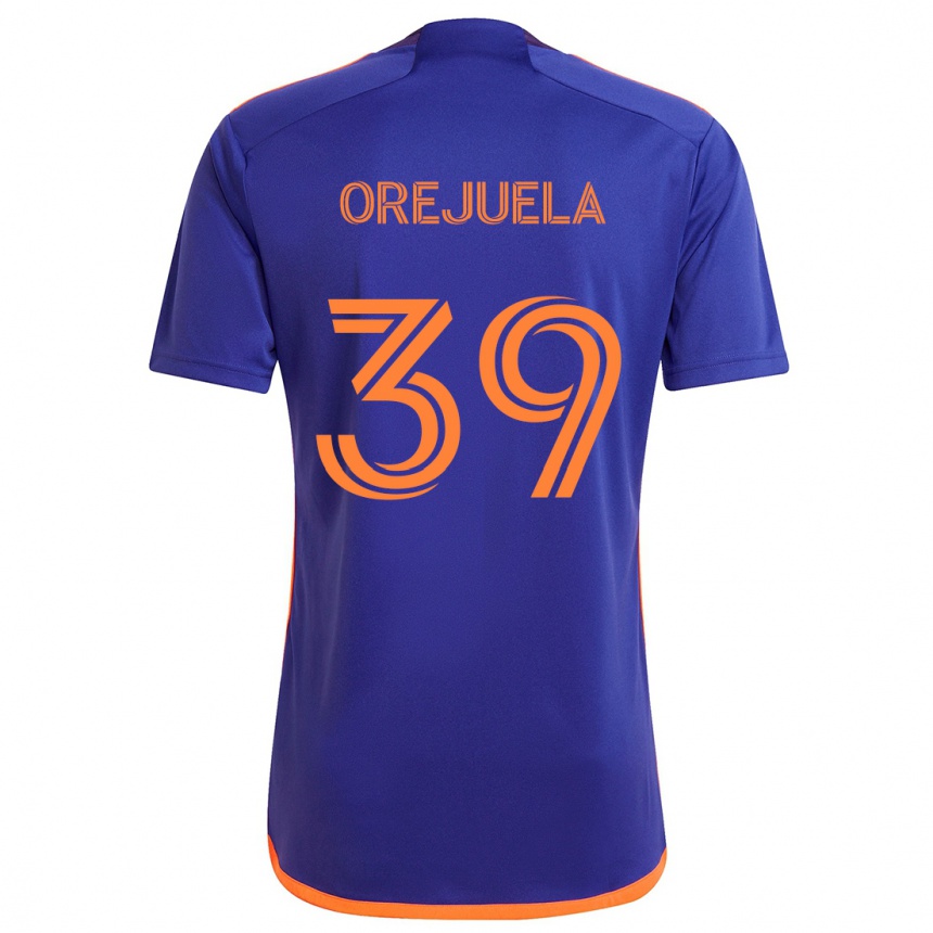 Kids Football Jesus Orejuela #39 Purple Orange Away Jersey 2024/25 T-Shirt Za