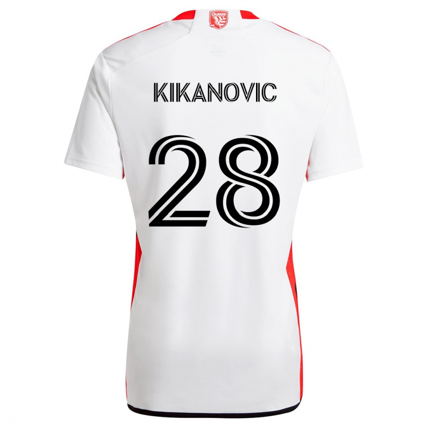 Kids Football Benjamin Kikanovic #28 White Red Away Jersey 2024/25 T-Shirt Za