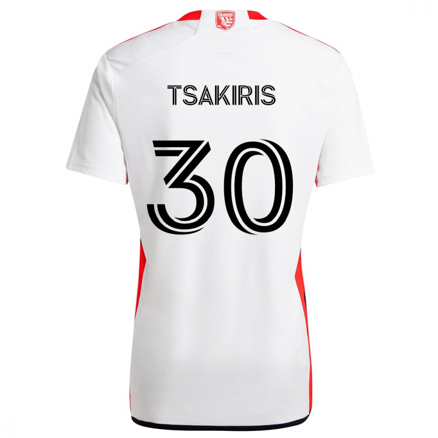 Kids Football Niko Tsakiris #30 White Red Away Jersey 2024/25 T-Shirt Za