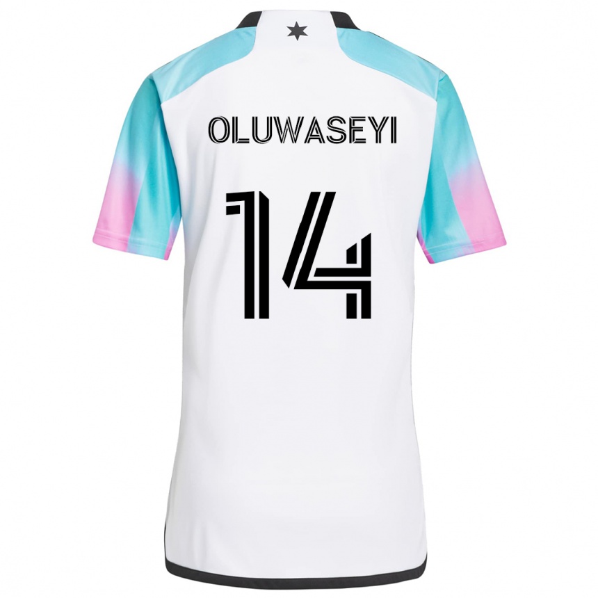 Kids Football Tani Oluwaseyi #14 White Blue Black Away Jersey 2024/25 T-Shirt Za