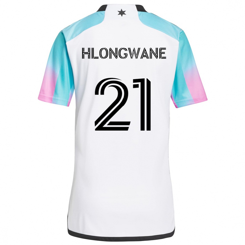 Kids Football Bongokuhle Hlongwane #21 White Blue Black Away Jersey 2024/25 T-Shirt Za