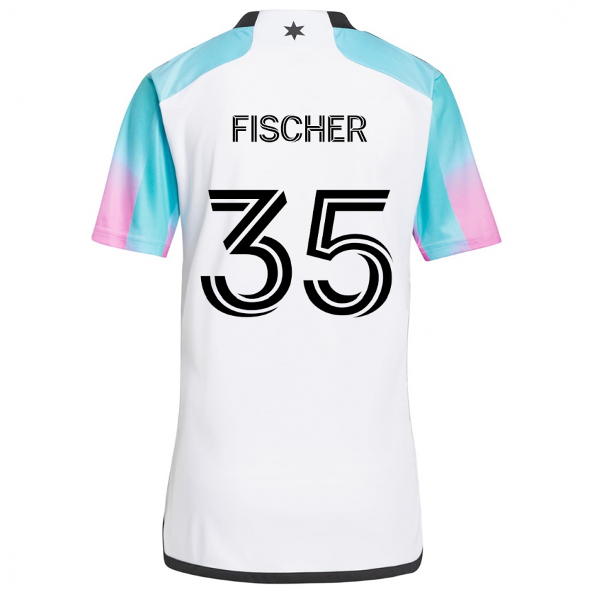 Kids Football Britton Fischer #35 White Blue Black Away Jersey 2024/25 T-Shirt Za