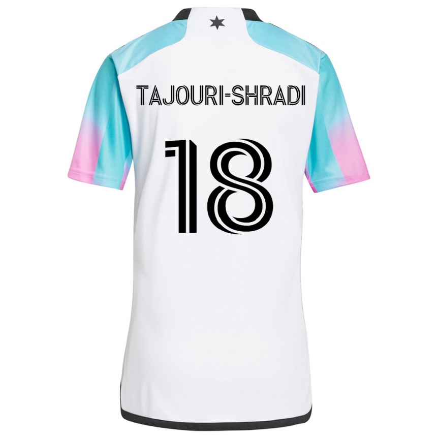 Kids Football Ismael Tajouri-Shradi #18 White Blue Black Away Jersey 2024/25 T-Shirt Za