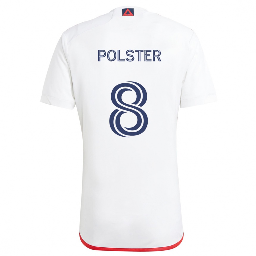 Kids Football Matt Polster #8 White Red Away Jersey 2024/25 T-Shirt Za