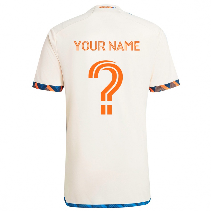 Kids Football Your Name #0 White Orange Away Jersey 2024/25 T-Shirt Za