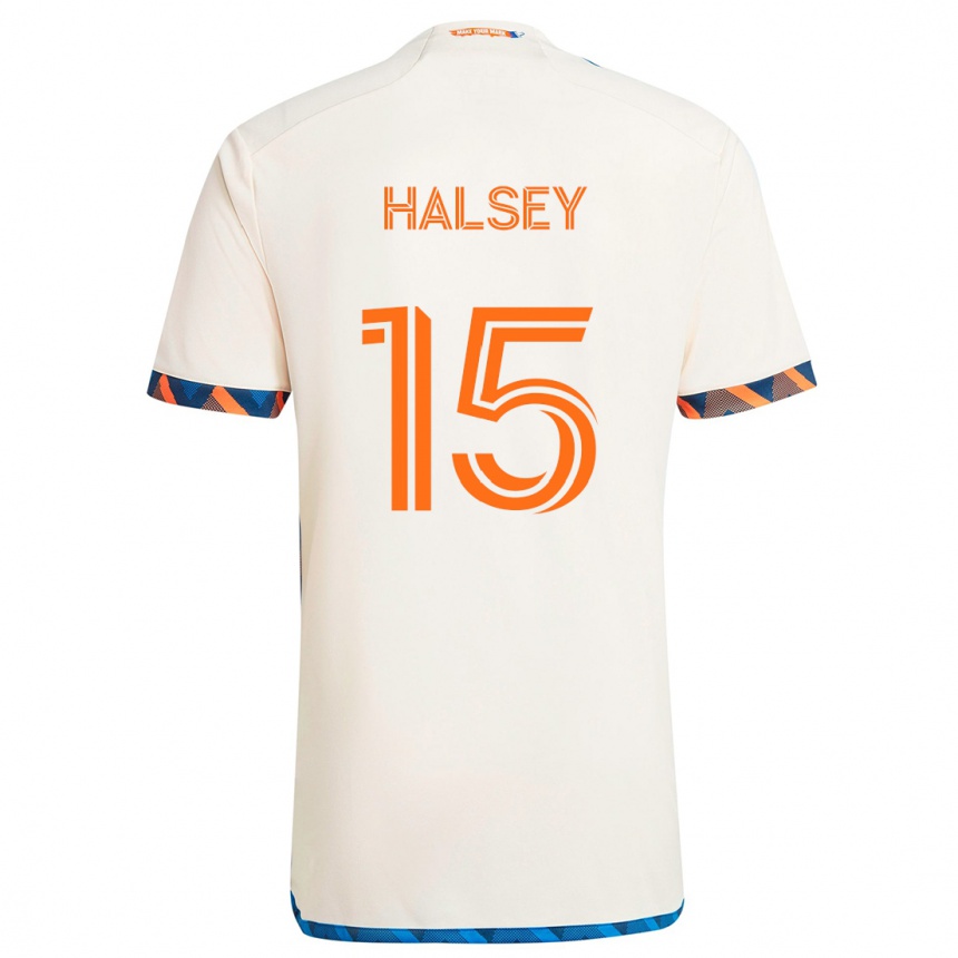 Kids Football Bret Halsey #15 White Orange Away Jersey 2024/25 T-Shirt Za