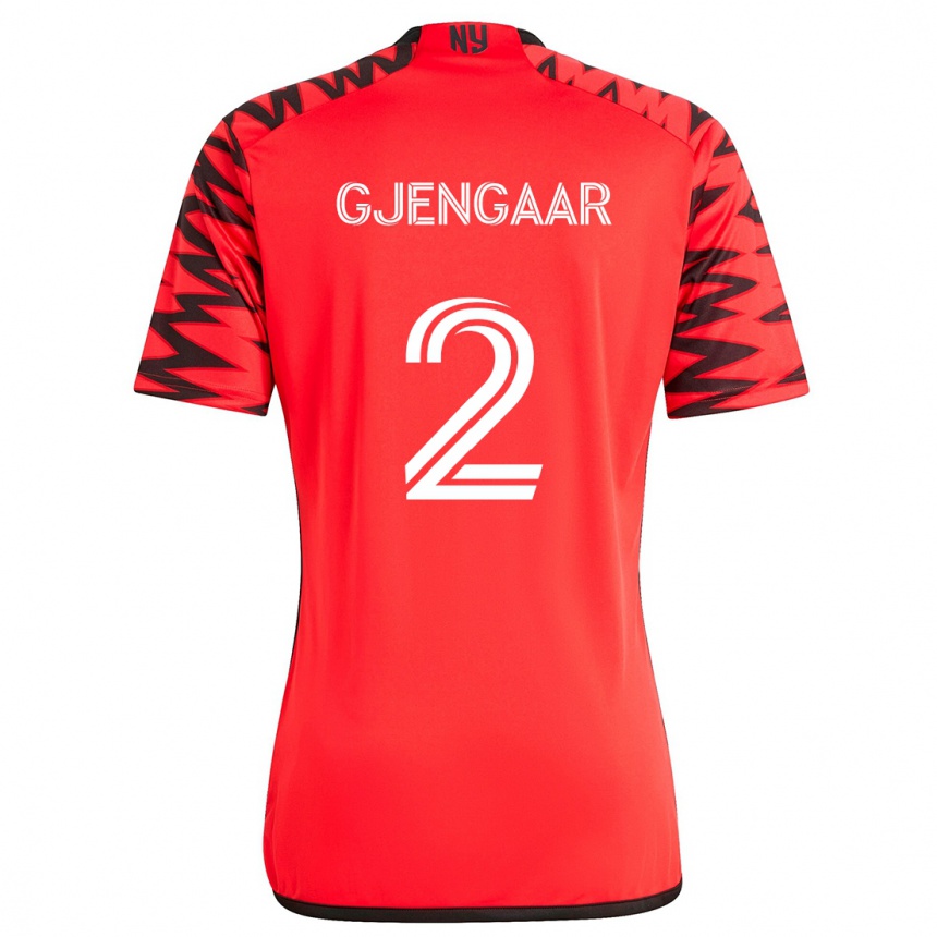 Kids Football Dennis Gjengaar #2 Red Black White Away Jersey 2024/25 T-Shirt Za