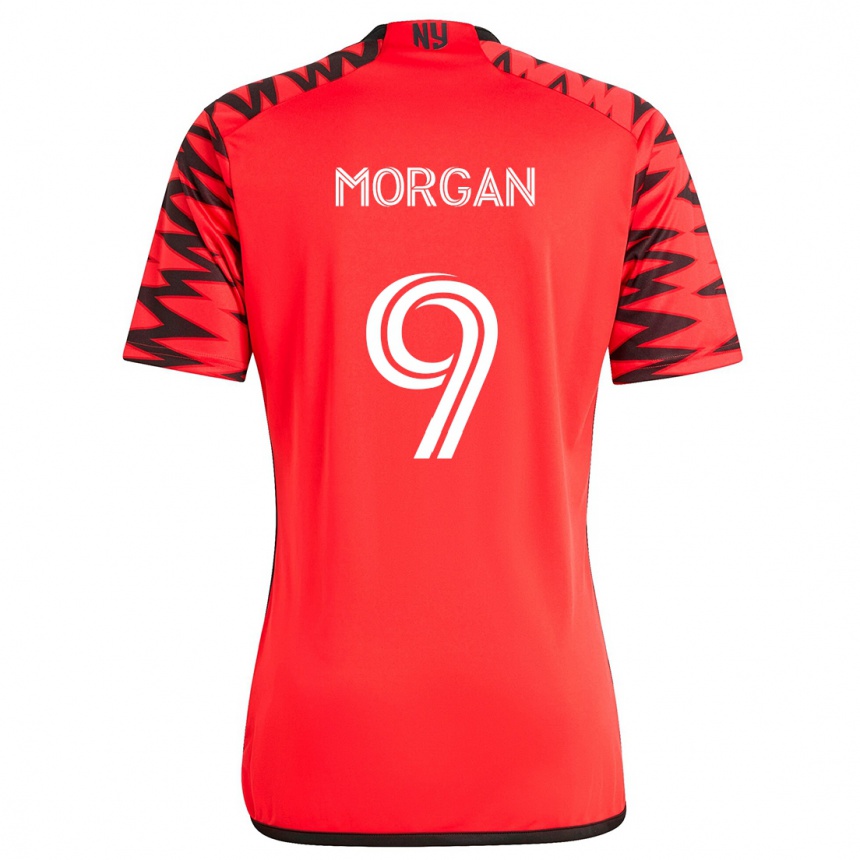 Kids Football Lewis Morgan #9 Red Black White Away Jersey 2024/25 T-Shirt Za