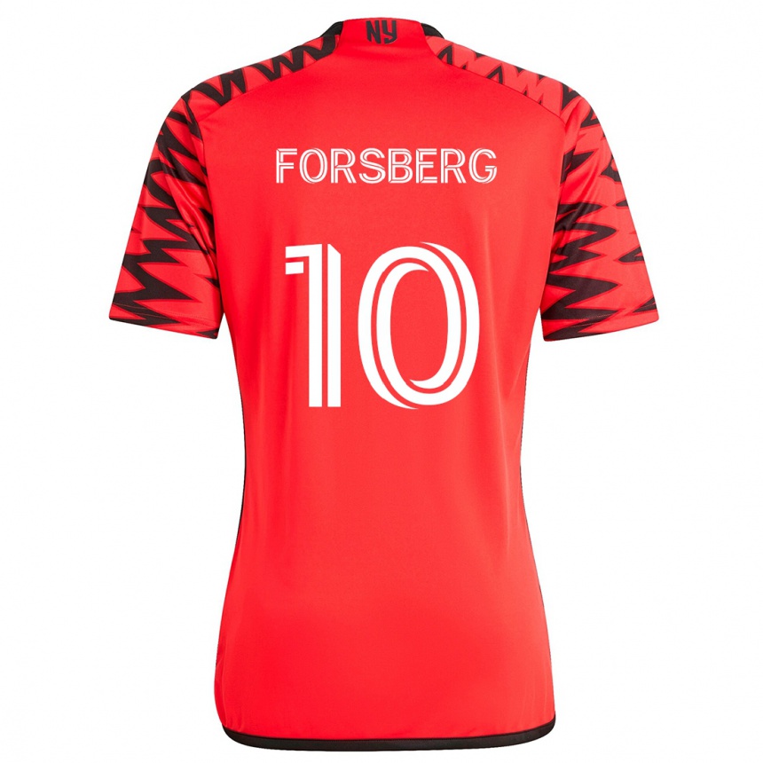 Kids Football Emil Forsberg #10 Red Black White Away Jersey 2024/25 T-Shirt Za