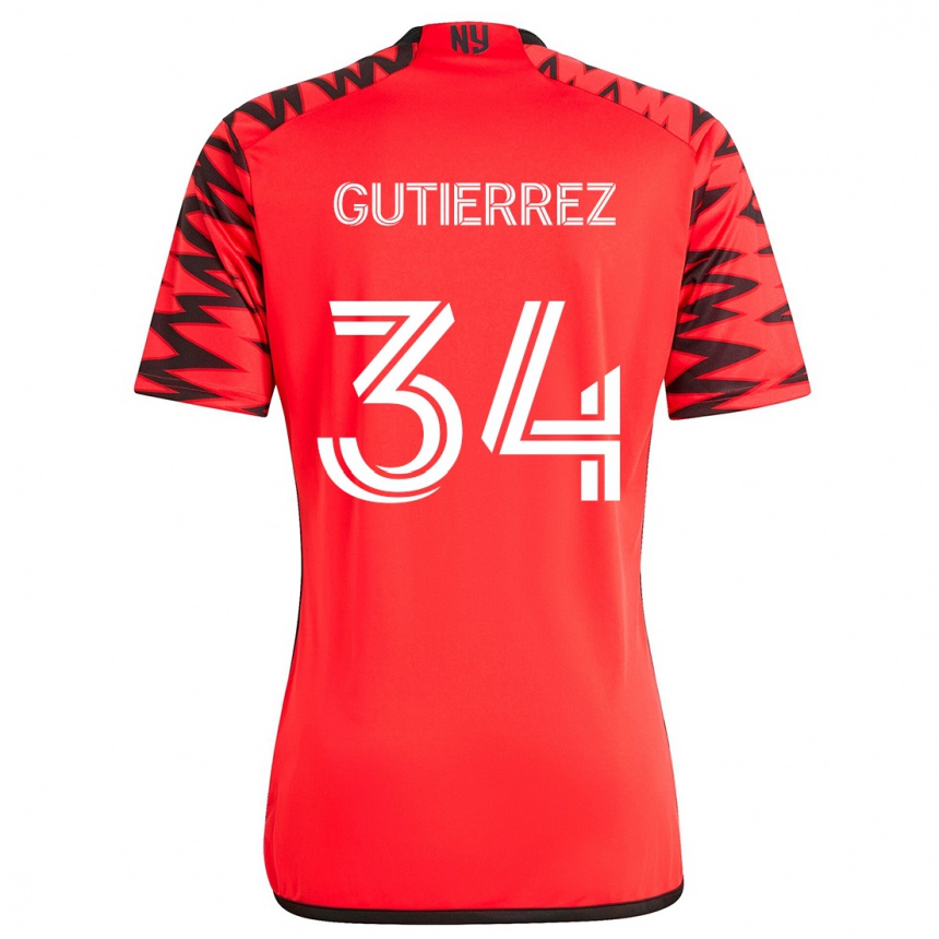 Kids Football Juan Gutierrez #34 Red Black White Away Jersey 2024/25 T-Shirt Za