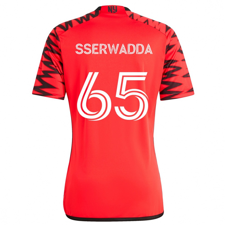 Kids Football Steven Sserwadda #65 Red Black White Away Jersey 2024/25 T-Shirt Za