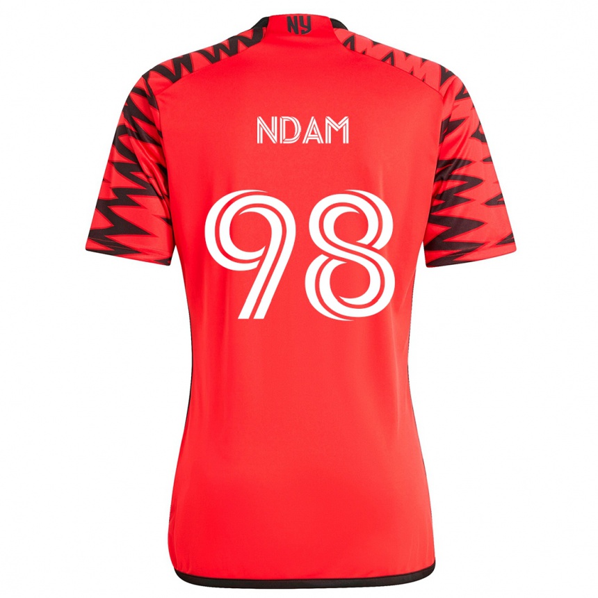 Kids Football Hassan Ndam #98 Red Black White Away Jersey 2024/25 T-Shirt Za