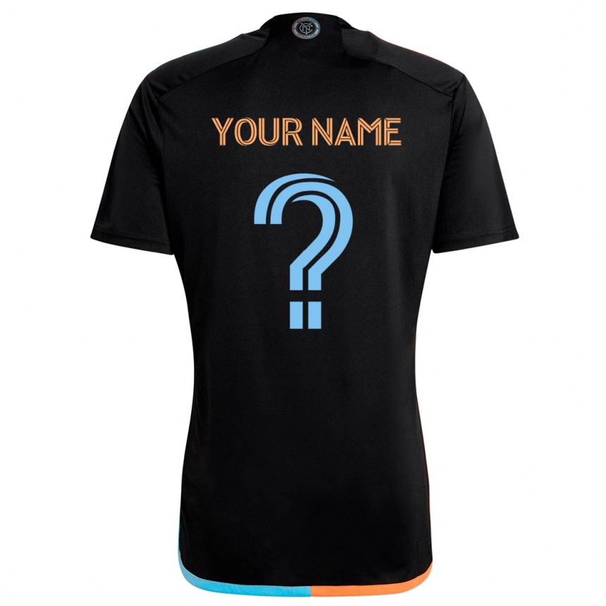 Kids Football Your Name #0 Black Orange Blue Away Jersey 2024/25 T-Shirt Za