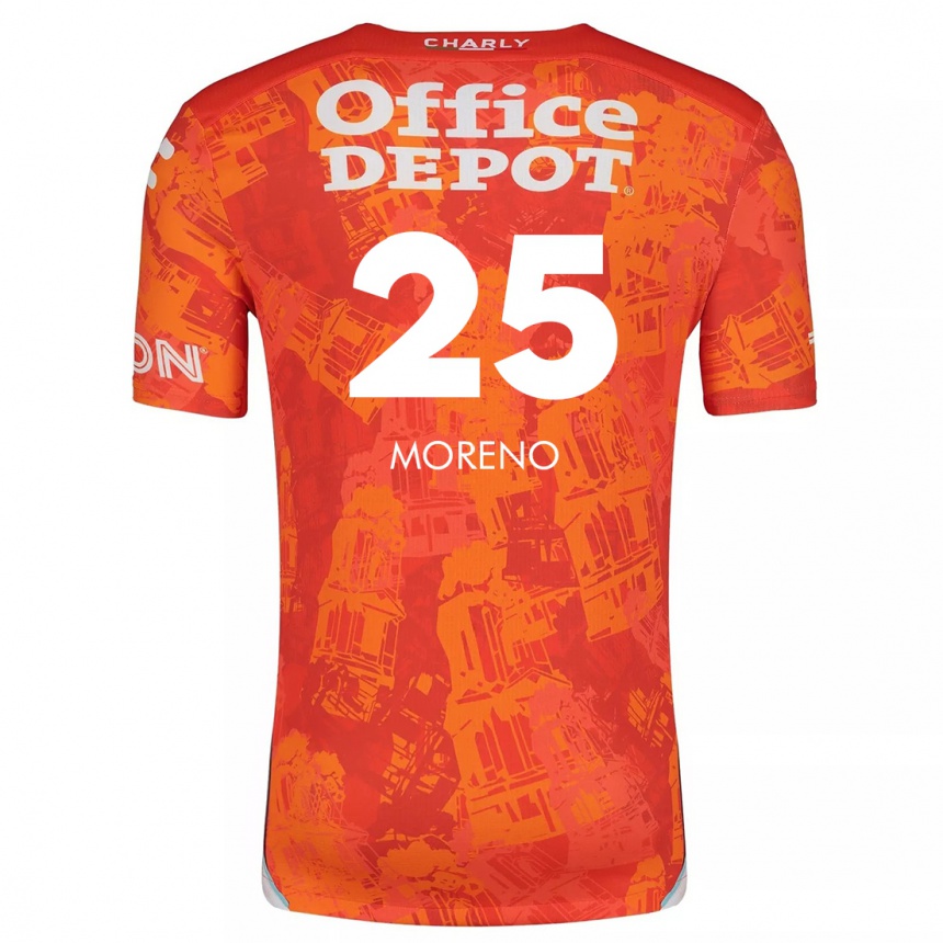 Kids Football Carlos Moreno #25 Orange White Away Jersey 2024/25 T-Shirt Za