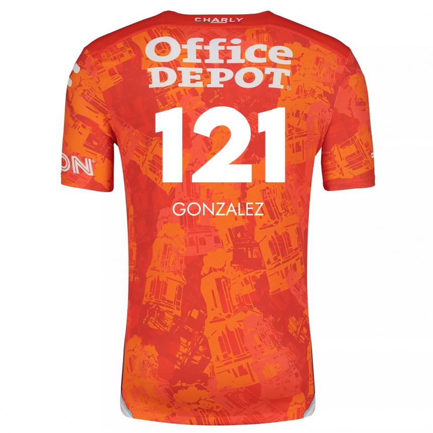 Kids Football Cristian González #121 Orange White Away Jersey 2024/25 T-Shirt Za