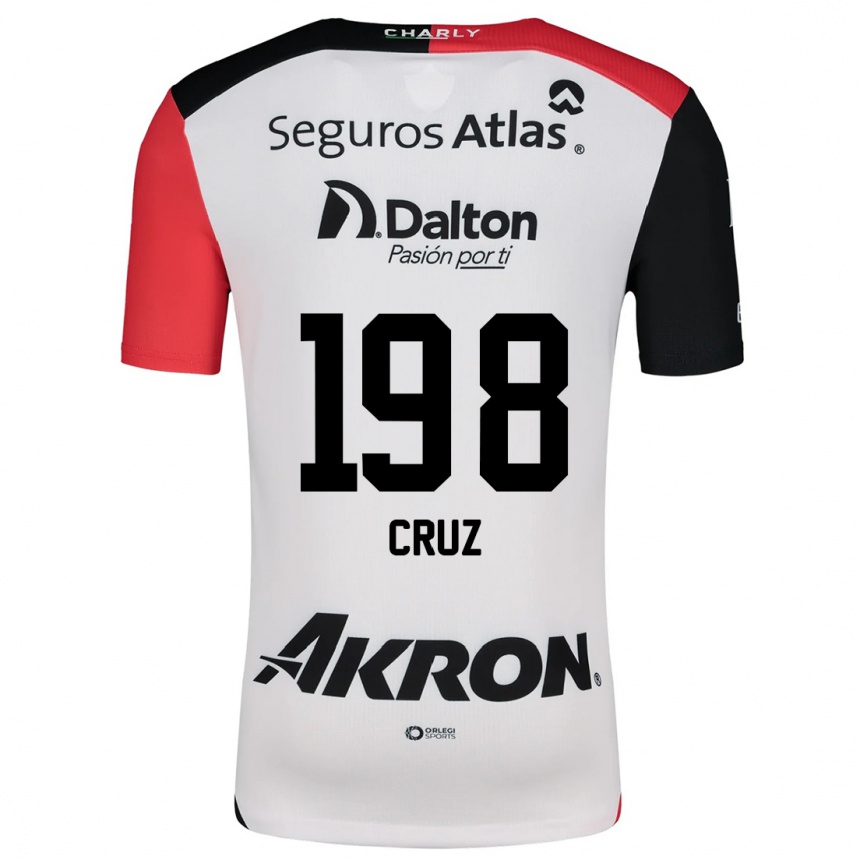 Kids Football Carlos Cruz #198 White Red Black Away Jersey 2024/25 T-Shirt Za