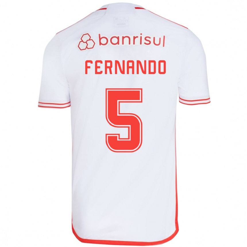 Kids Football Fernando #5 White Red Away Jersey 2024/25 T-Shirt Za