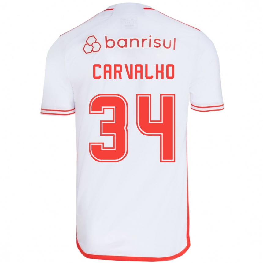 Kids Football Gabriel Carvalho #34 White Red Away Jersey 2024/25 T-Shirt Za