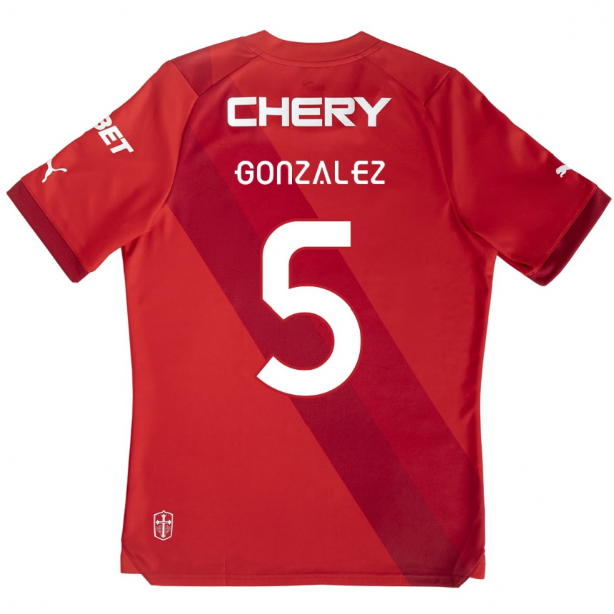 Kids Football Daniel González #5 Red White Away Jersey 2024/25 T-Shirt Za