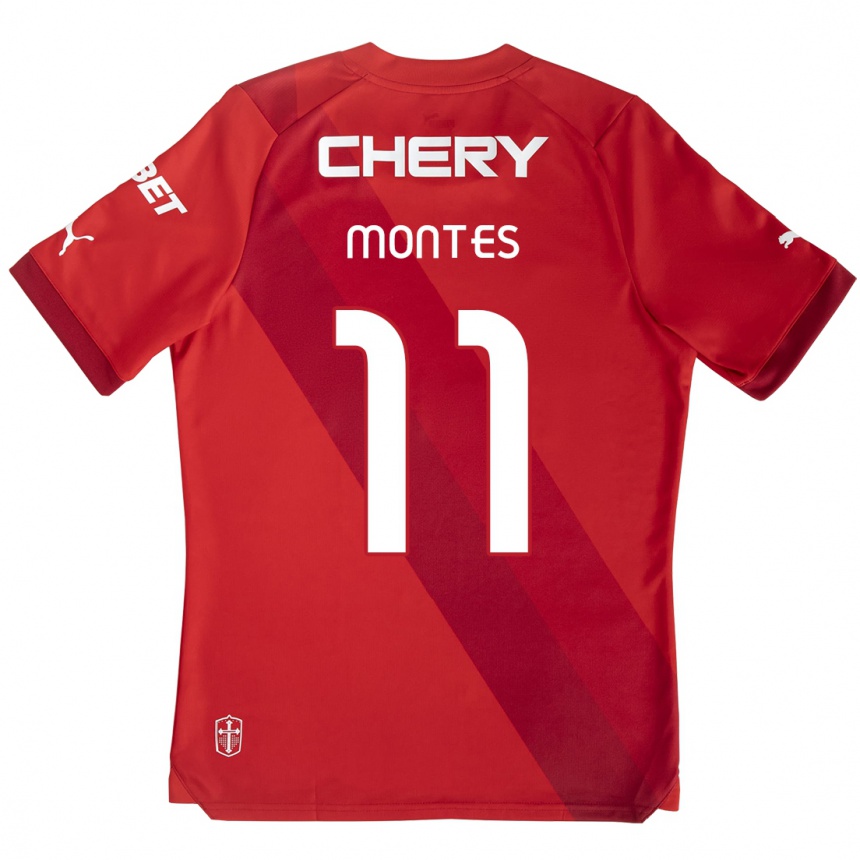 Kids Football Clemente Montes #11 Red White Away Jersey 2024/25 T-Shirt Za