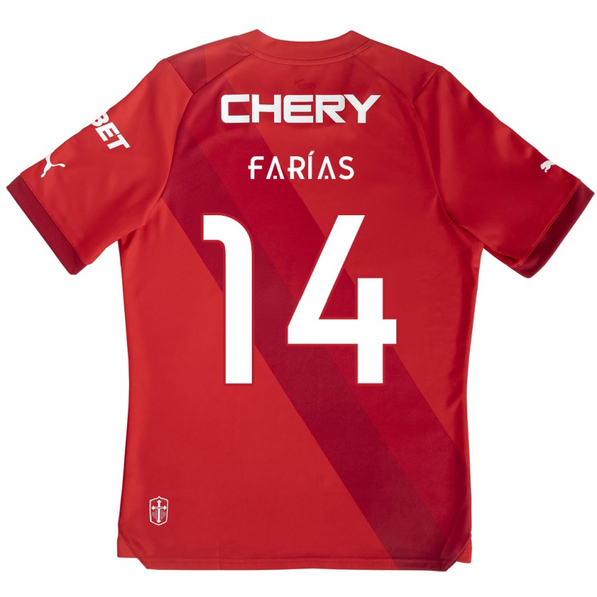 Kids Football Agustín Farías #14 Red White Away Jersey 2024/25 T-Shirt Za