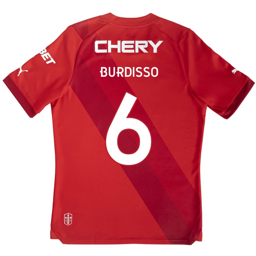 Kids Football Guillermo Burdisso #6 Red White Away Jersey 2024/25 T-Shirt Za