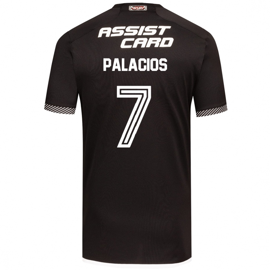 Kids Football Carlos Palacios #7 Black White Away Jersey 2024/25 T-Shirt Za