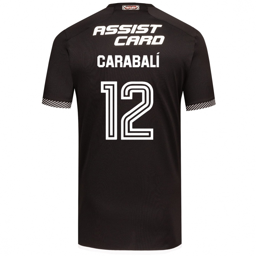 Kids Football Omar Carabalí #12 Black White Away Jersey 2024/25 T-Shirt Za