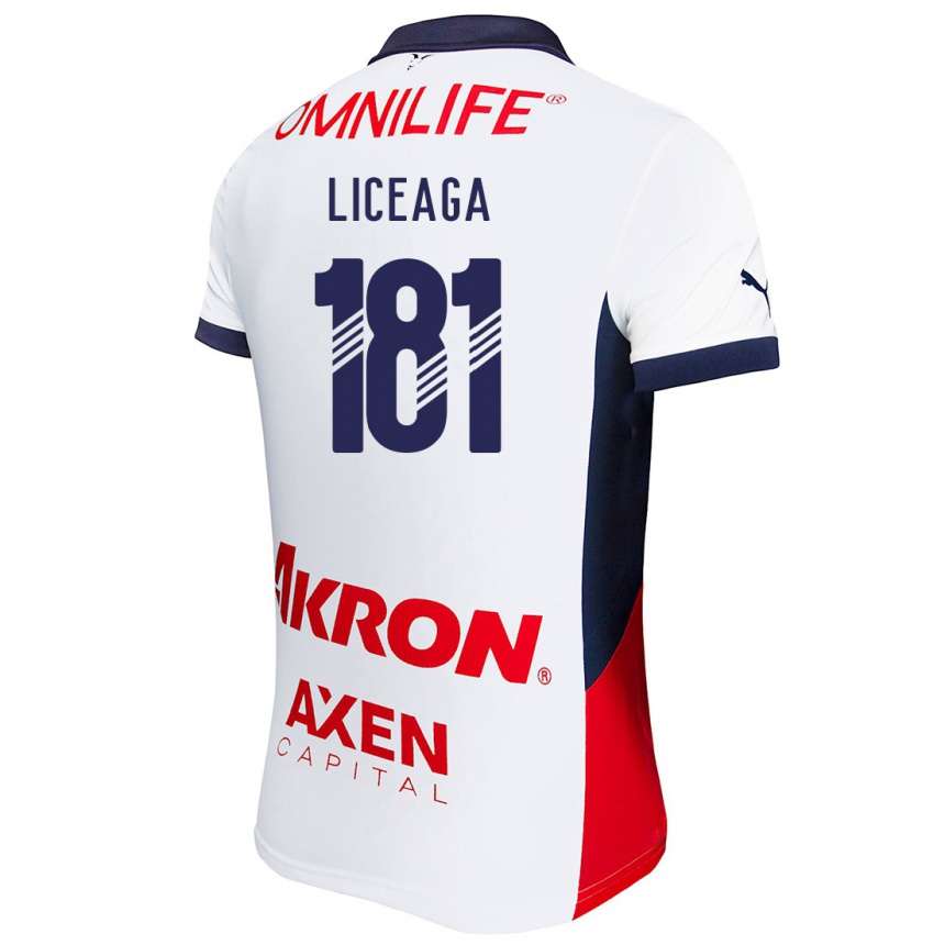 Kids Football Juan Liceaga #181 White Red Blue Away Jersey 2024/25 T-Shirt Za