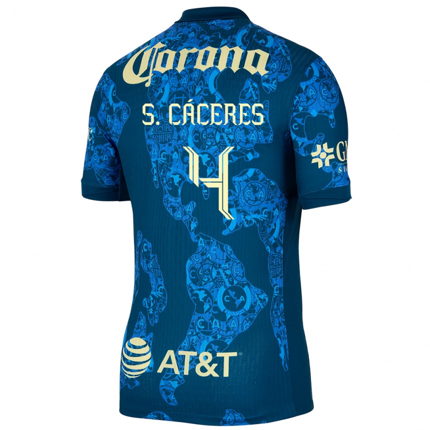 Kids Football Sebastián Cáceres #4 Blue Yellow Away Jersey 2024/25 T-Shirt Za