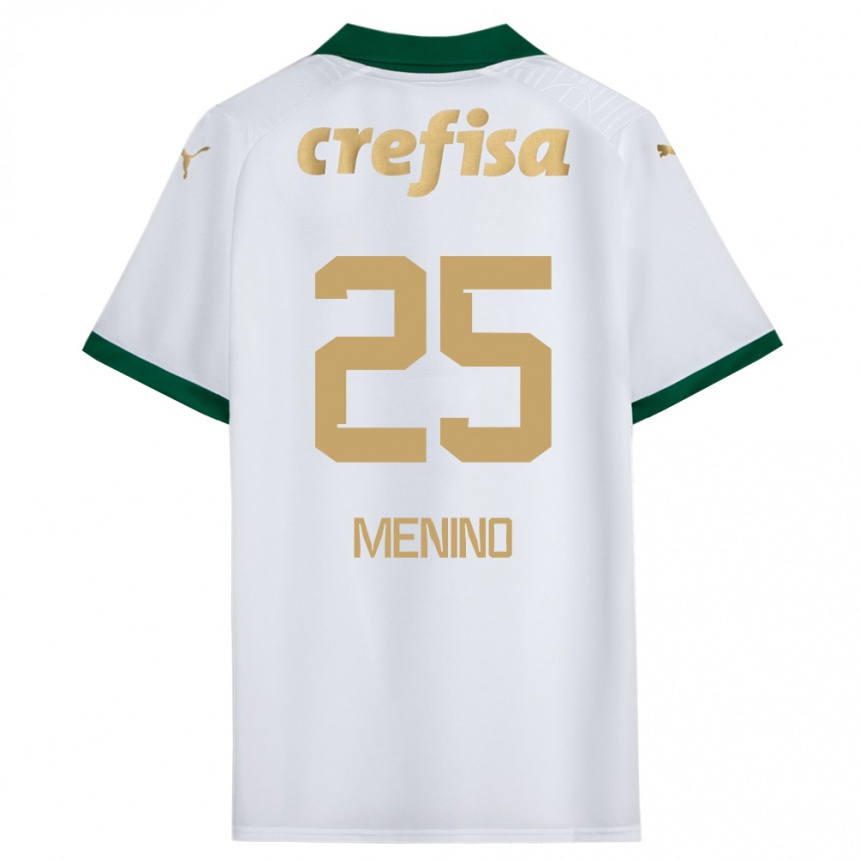 Kids Football Gabriel Menino #25 White Green Away Jersey 2024/25 T-Shirt Za