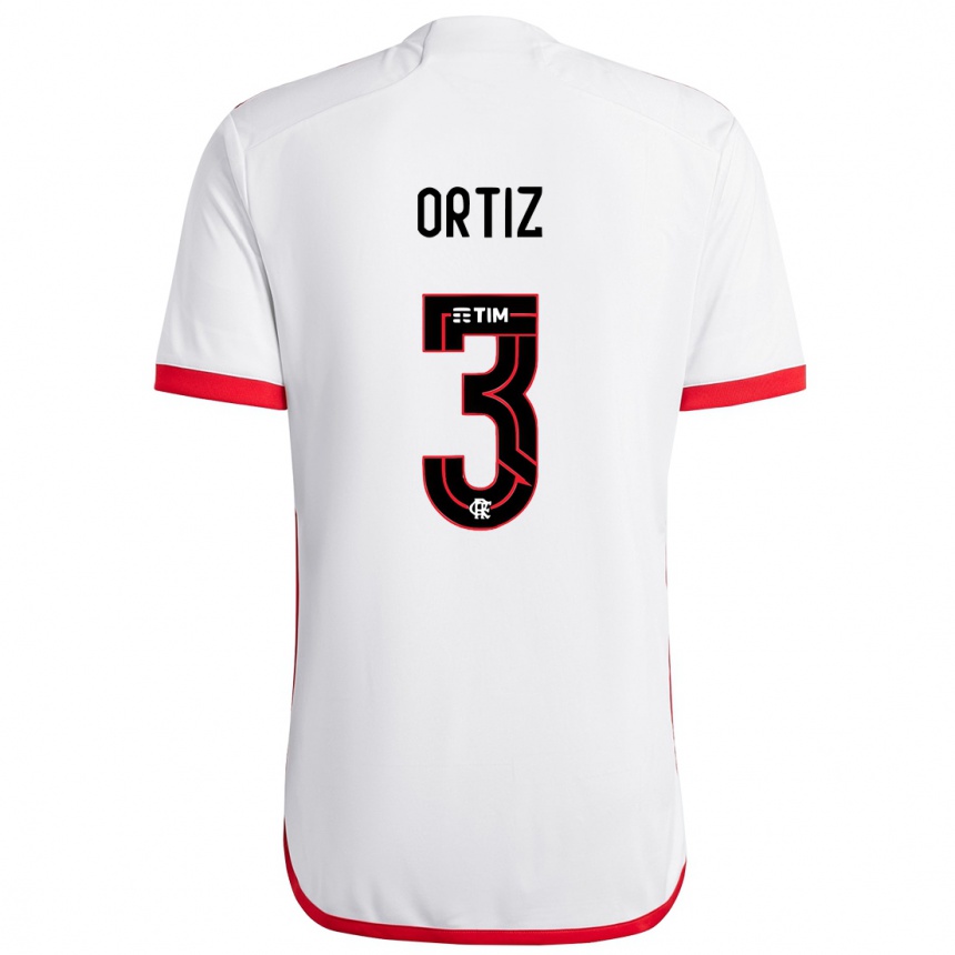 Kids Football Léo Ortiz #3 White Red Away Jersey 2024/25 T-Shirt Za